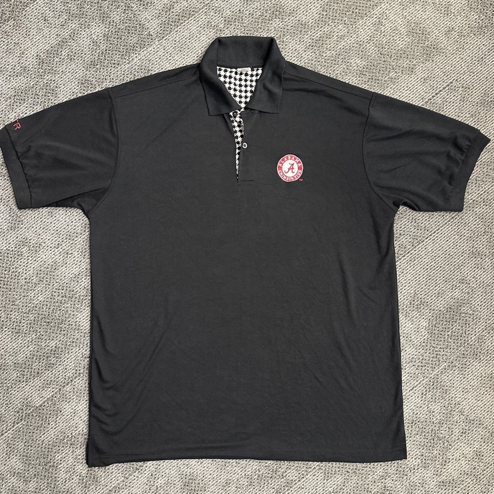 College World Alabama Crimson Tide Polo Shirt 2XL Black Houndstooth RTR Cotton